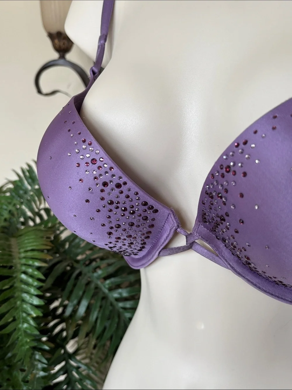 Victoria's Secret Bombshell Plunge Smooth Purple Rhinestone Studded Push-Up Bra
